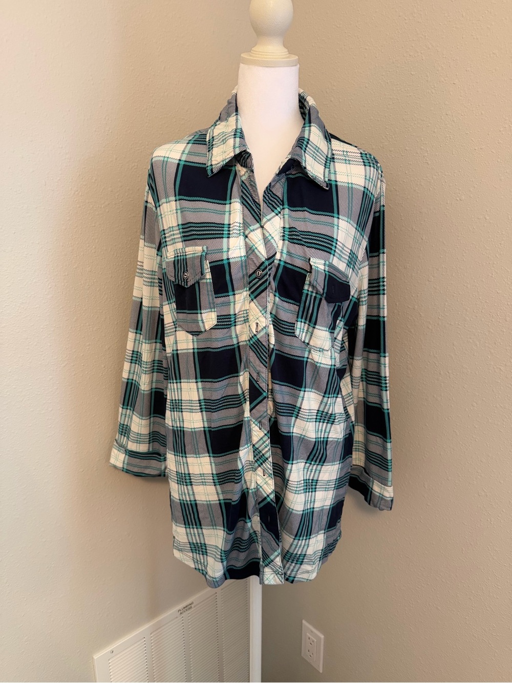 Market & Spruce Plaid Button-Down Shirt in Teal & Navy